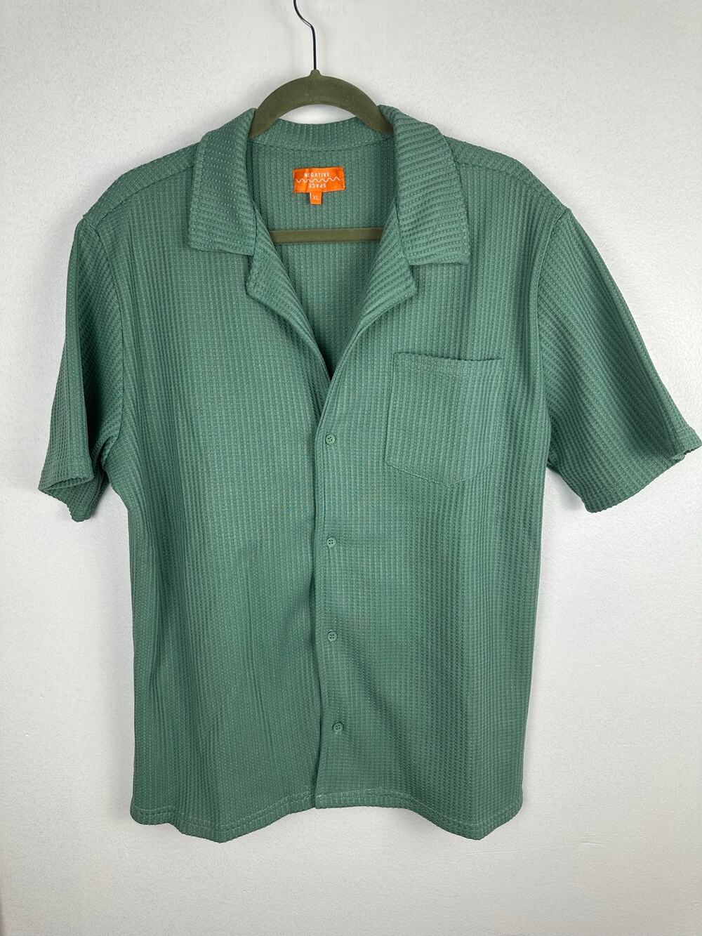 Negative Space Men's Green Waffle Button-Up short sleeve camp cabana Shirt XL